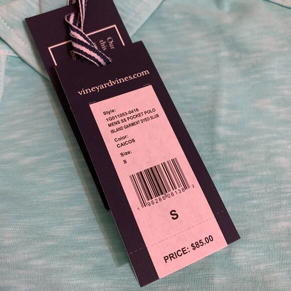 VINEYARD VINES Mens ISLAND Dyed Slub COTTON Pocket Polo CAICOS SMALL Aqua NWT - Picture 5 of 14